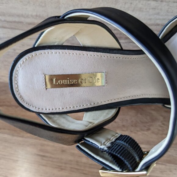 Louise et Cie Black Leather Block Heel Crossover Sandals - Picture 4 of 12